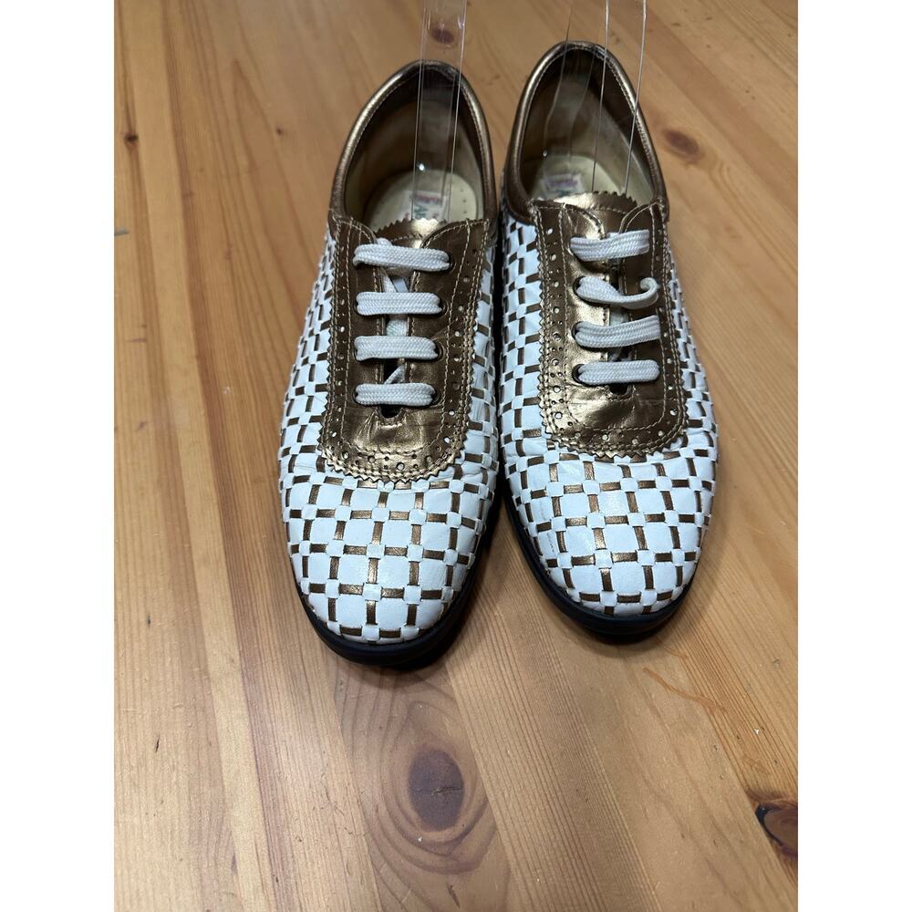 Aerogreen Leather Golf Shoes Women 10 Textured Metallic Woven Athletic Active - Picture 11 of 11